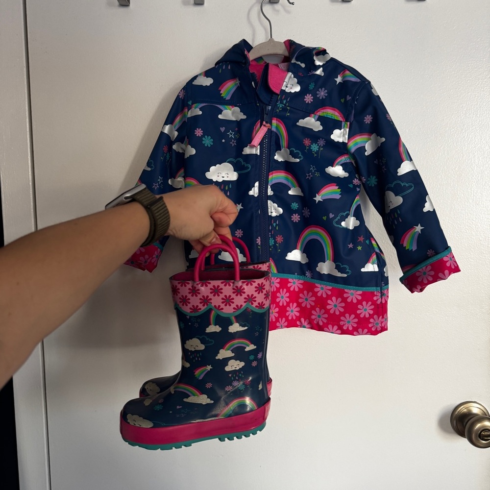 Stephen Joseph Rainbow Raincoat and Rainboots Set